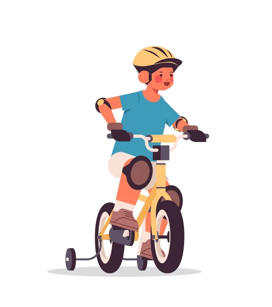Mały chłopiec w kasku jazda na rowerze koncepcja dzieciństwa — Wektor stockowy