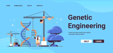 Yapı vinçleriyle çalışan kadın bilim adamı DNA araştırmacısı kimyasal deney yapıyor genetik mühendisliği