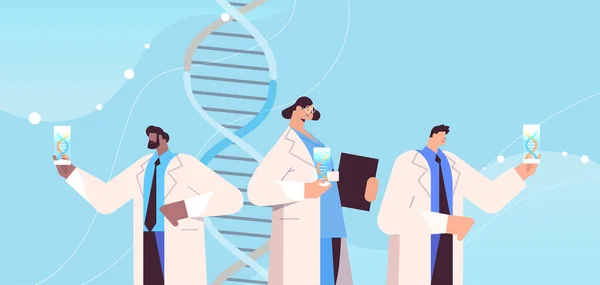 人種科学者とDNA研究者の融合研究室での実験DNA検査遺伝子診断コンセプト — ストックベクタ