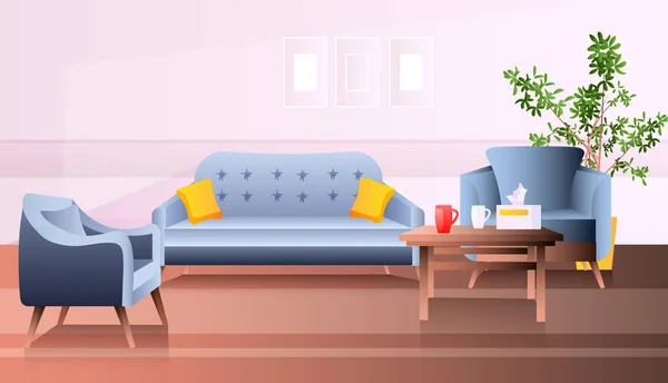 Vuoto non persone soggiorno interno moderno appartamento design orizzontale — Vettoriale Stock