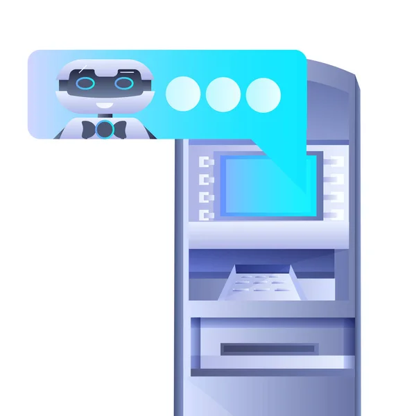 ATM dinheiro automático caixa máquina de pagamento terminal com robô chatbot conceito de tecnologia de inteligência artificial — Vetor de Stock