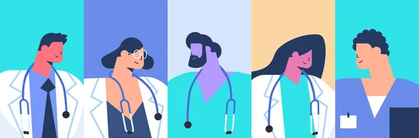 Ställa läkare team män kvinnor avatarer sjukvård medicin koncept horisontellt porträtt — Stock vektor