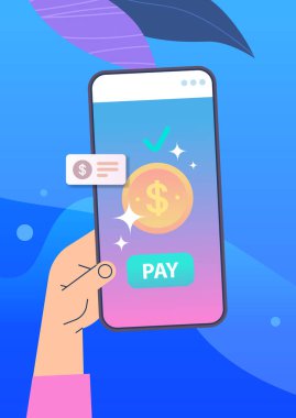 Akıllı telefon ekranında mobil bankacılık uygulaması kullanarak online ödeme elektronik banka para transferi