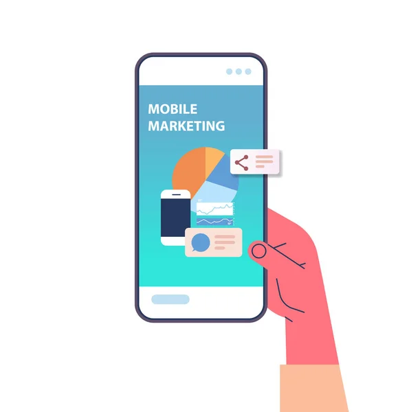 Mano humana usando el concepto de comunicación de marketing digital de pantalla de teléfono inteligente — Archivo Imágenes Vectoriales