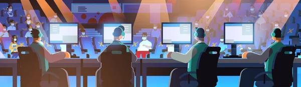 Profi virtuális játékosok csapata online videojátékokat játszik e-sport aréna verseny verseny koncepció — Stock Vector