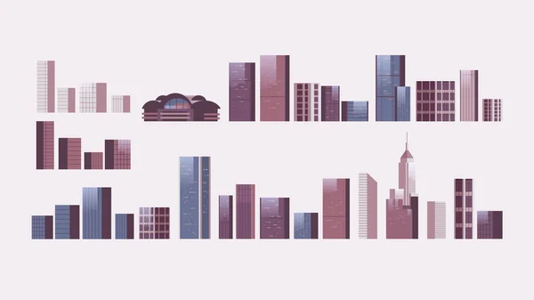 Arquitectura moderna edificios de la ciudad conjunto horizontal aislado — Vector de stock