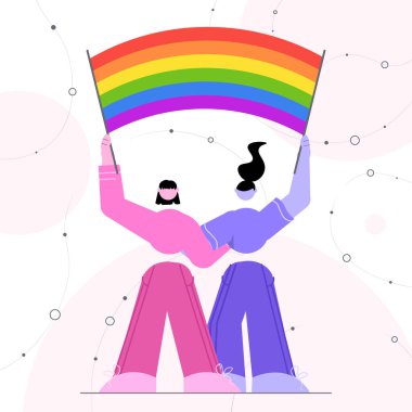 Igbt gökkuşağı bayrakları tutan insanlar gay lezbiyen aşk geçit töreni gururu transseksüel aşk konseptini kutluyor