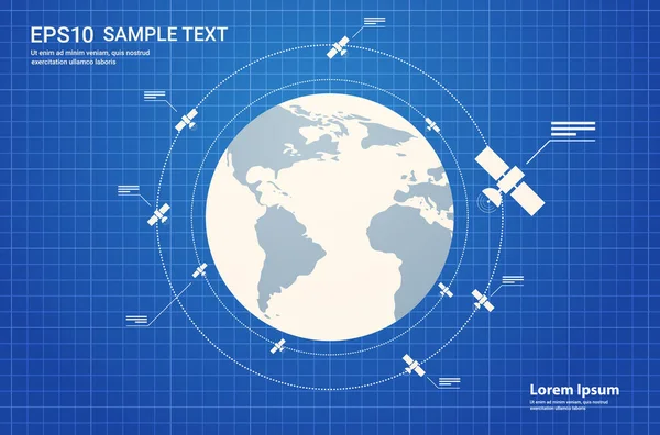 Exploración espacial astronáutica tecnología concepto observación satélite vuelo orbital vuelo espacial alrededor de la tierra — Vector de stock