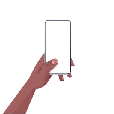 Afro-Amerikan insan eli cep telefonu kavramını kullanarak boş ekranlı akıllı telefonu tutuyor.