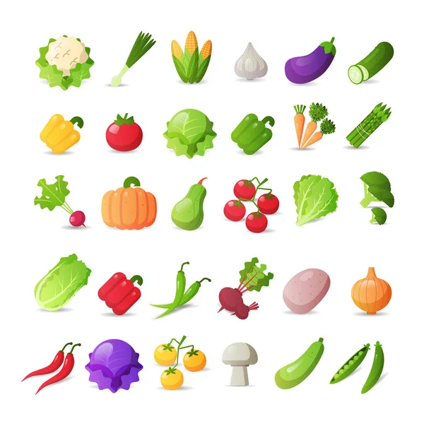 Set fresh vegetables icons different stickers collection healthy food concept — Stock Vector