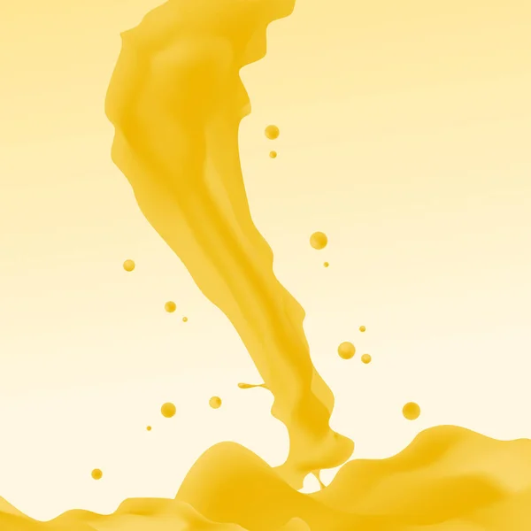 Amarillo líquido chapoteo ondulado chorro realista gotas y salpica zumo de frutas salpicaduras — Archivo Imágenes Vectoriales