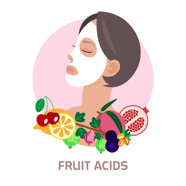 Jeune femme appliquant des acides de fruits frais masque facial soin du visage concept portrait — Image vectorielle