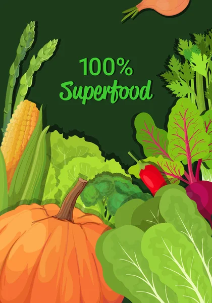 Verduras frescas y hierbas composición saludable vegetariana nutrición natural producto superalimento concepto vertical — Vector de stock