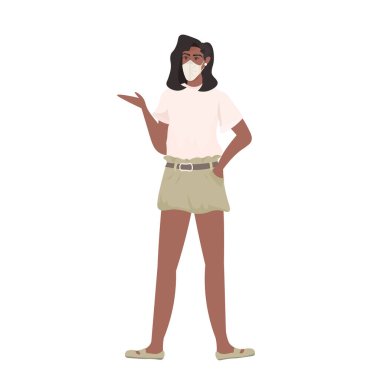 Koronavirüs salgınını önlemek için maske takan genç bir kadın.