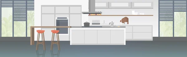 Cocina moderna interior vacío no personas habitación de la casa con muebles horizontales — Vector de stock