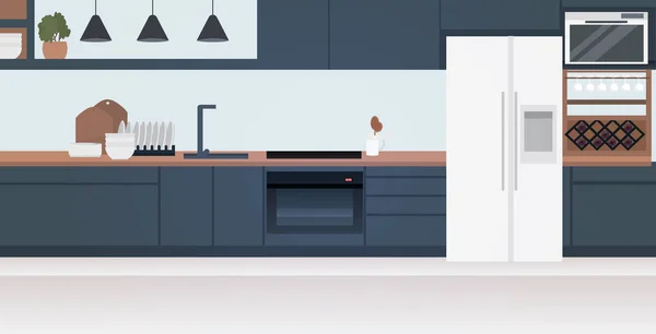 Cocina moderna interior vacío no personas habitación de la casa con muebles horizontales — Vector de stock