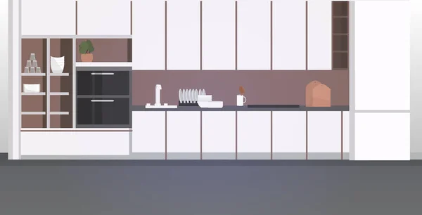 Moderní kuchyň interiér prázdný ne lidé dům pokoj s nábytkem horizontální — Stockový vektor