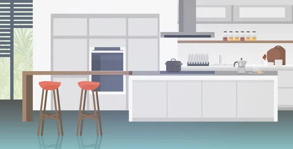 Cocina moderna interior vacío no personas habitación de la casa con muebles horizontales — Vector de stock