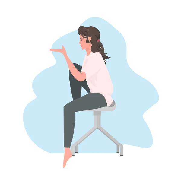 Mladá obchodní žena sedí na židli žena kreslené postavičky po celé délce — Stockový vektor