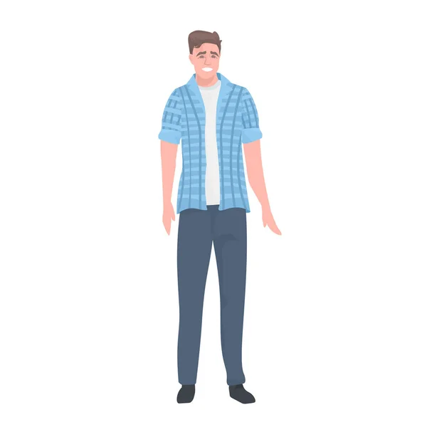 Hermoso joven en ropa casual personaje de dibujos animados masculino de pie pose longitud completa — Vector de stock