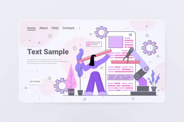 Kobieta programista z robotyki strony tworzenia mobilnej stronie internetowej ui tworzenie oprogramowania optymalizacji oprogramowania aplikacji internetowych — Wektor stockowy