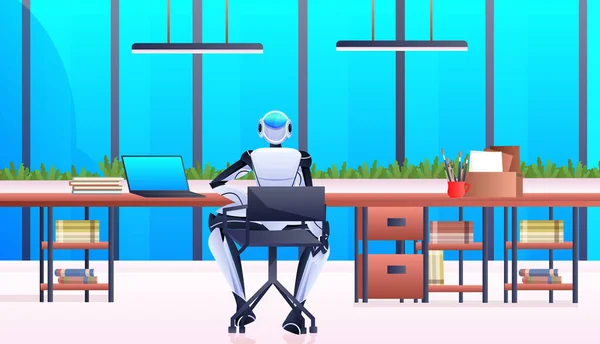 Robot sedí na pracovišti robotické obchodníci pracují v kanceláři umělé inteligence technologie koncept horizontální — Stockový vektor