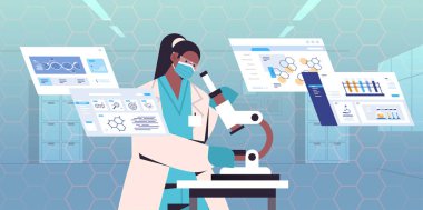 Bilimadamı mikroskop araştırmacısı laboratuvar DNA testi için mikrobiyoloji araştırması yapıyor.