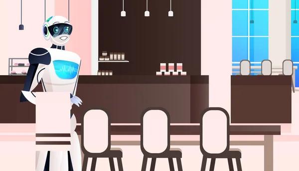 Moderní robot číšník stojící v kavárně umělé inteligence koncept rstaurant interiér — Stockový vektor