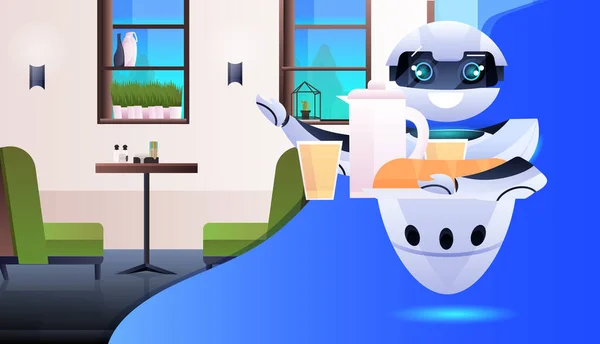 Σύγχρονο σερβιτόρος ρομπότ εξυπηρετούν τα τρόφιμα σε εστιατόριο τεχνητή νοημοσύνη έννοια της τεχνολογίας — Διανυσματικό Αρχείο