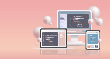 Web development programmer engineering coding website programming software apps for different devices cross platform concept horizontal vector illustration clipart svg vector 