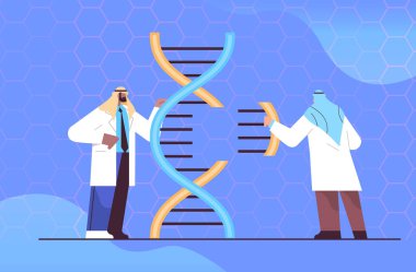 DNA testinde DNA araştırmacıları ile çalışan Arap bilim adamları genetik tanı konseptini test ediyorlar.
