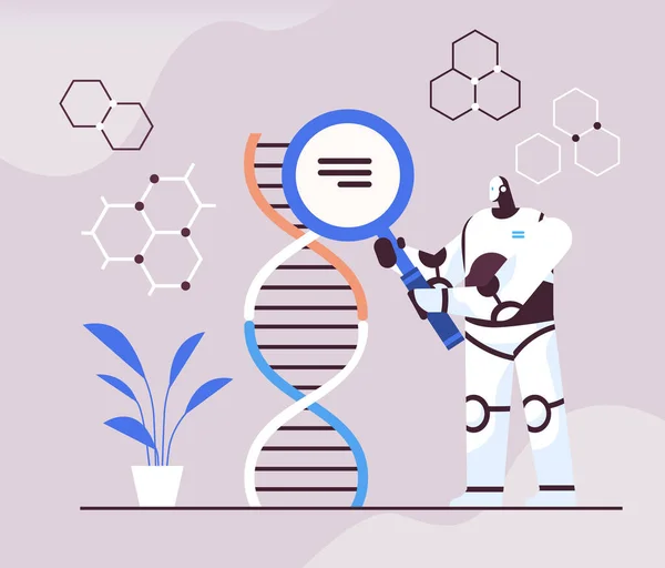 研究室で実験を行うロボット科学者DNA検査遺伝子診断 — ストックベクタ