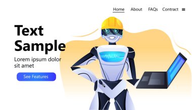 Modern robot karakter yapay zeka konseptini kullanarak miğferde robot mühendisi