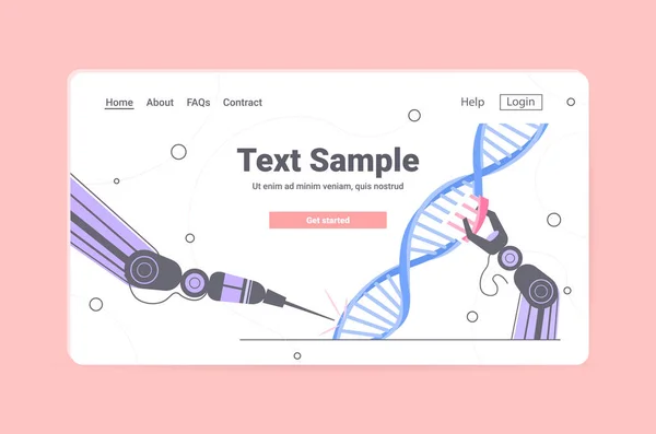 Robotické ruce pracující s DNA robot dělat experiment v laboratoři testování DNA umělé inteligence — Stockový vektor