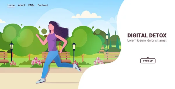 Frau joggt im Park Mädchen ruht von Geräten gesunden Lebensstil digitales Detox-Konzept — Stockvektor