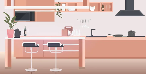 Cocina moderna interior vacío no personas habitación de la casa con muebles horizontales — Archivo Imágenes Vectoriales