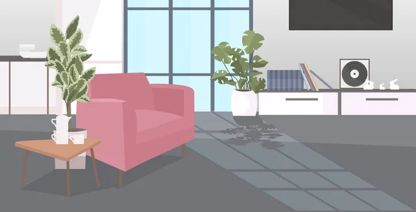 Moderní obývací pokoj interiér prázdný ne lidé byt s nábytkem horizontální — Stockový vektor