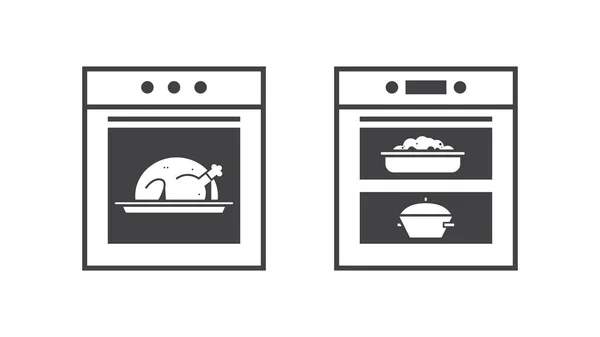 Kitchen stove line icon oven with meals inside home appliance concept horizontal — Stock Vector