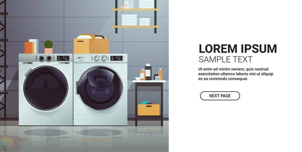 Washing machines electric washers home appliance concept modern laundry room interior horizontal — Image vectorielle