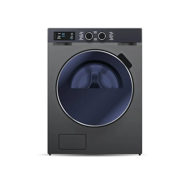 Çamaşır makinesi beyaz arka planda izole edildi. Çelik yıkama makinesinin ev aletlerinin ön görüntüsü. — Stok Vektör