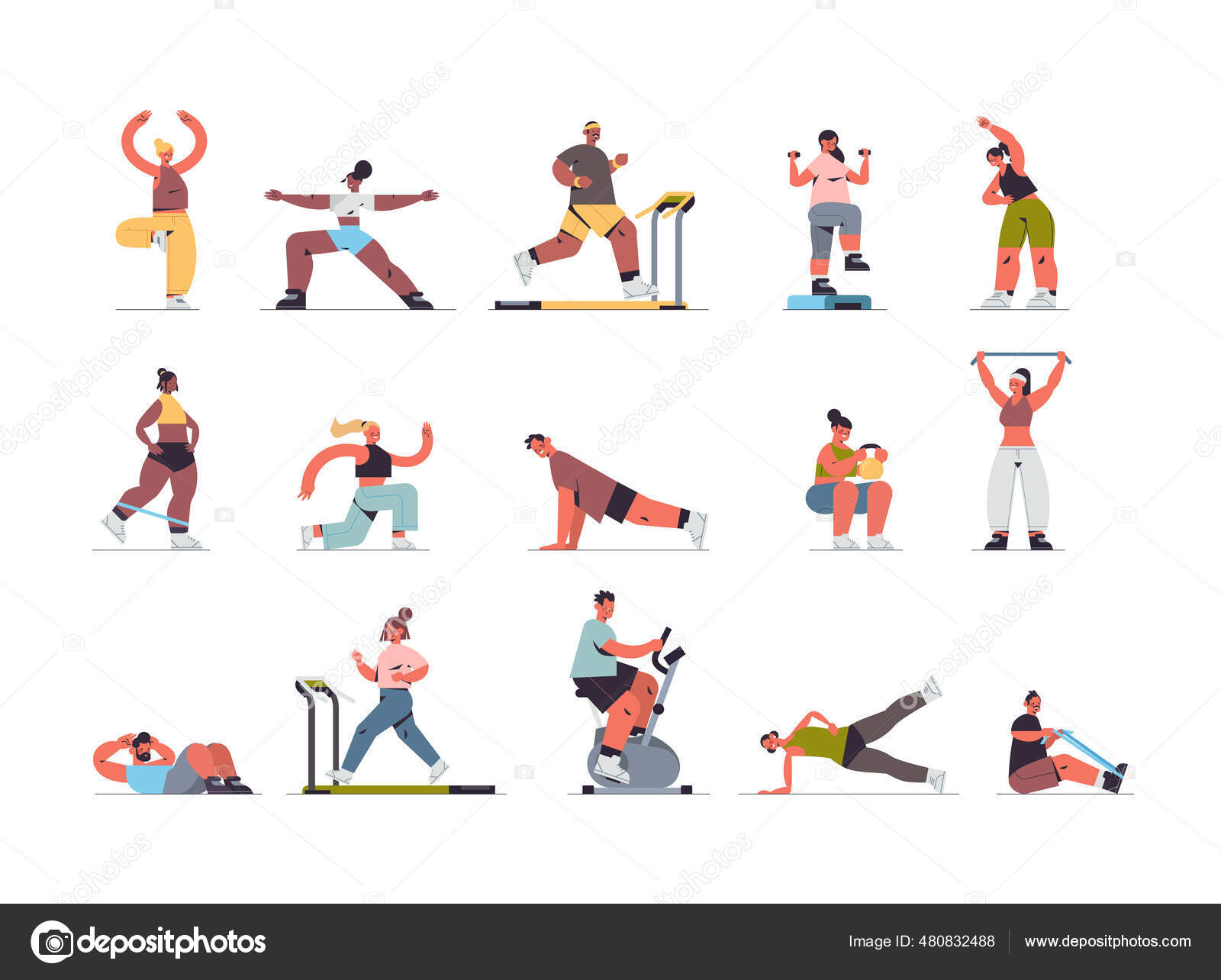 Workout man set male doing fitness exercises Vector Image