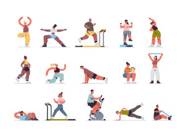 Egzersiz yapanlara yarış erkeklerini karıştır kadınların sağlıklı yaşam tarzını eğitmek için egzersiz yapmalarını sağla.