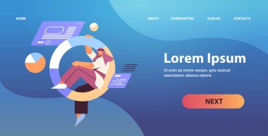 arab businessman sitting in diagram financial statistics data analyzing concept full length