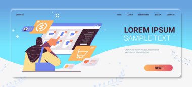 arab woman choosing items on virtual screen online shopping concept portrait