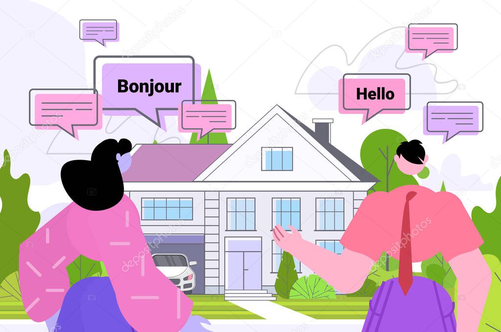 people using translation application multilingual greeting international online communication concept