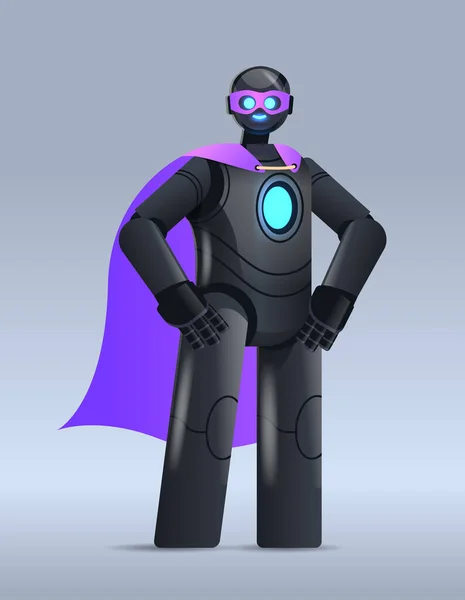 スーパーヒーロークローク人工知能の概念垂直を身に着けている黒ロボット — ストックベクタ