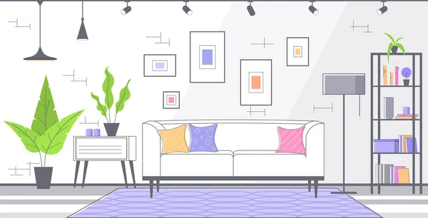 Moderno sala de estar interior vazio sem pessoas apartamento horizontal — Vetor de Stock
