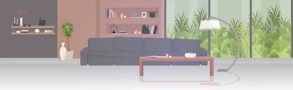 Moderní obývací pokoj interiér prázdný ne lidé byt s nábytkem horizontální — Stockový vektor
