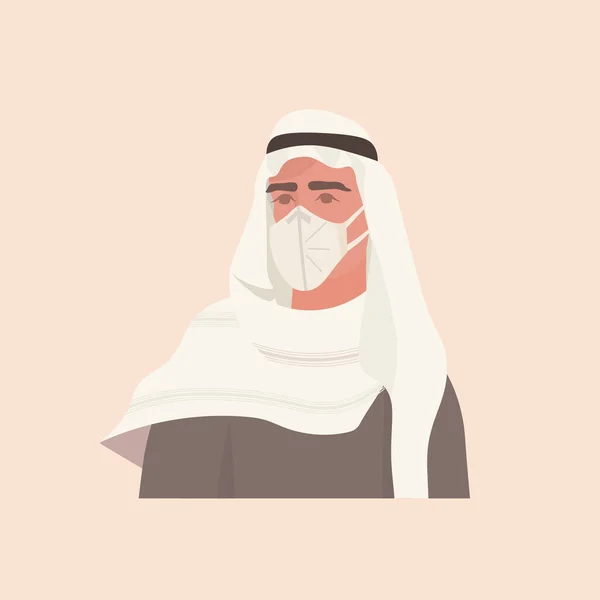 Arabian man wearing medical mask to prevent coronavirus pandemic covid-19 quarantine concept — Image vectorielle