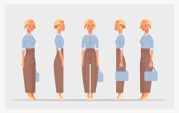 Set businesswoman front side view female character different views for animation full length horizontal — Stockový vektor